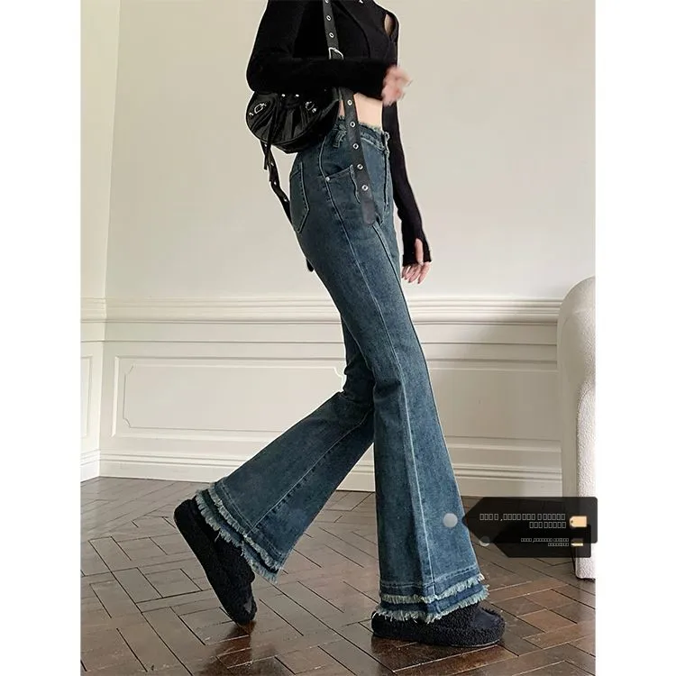 

Женские джинсы с высокой талией, расклешенные, больших размеров, винтажные, из денима, длиной в пол, с микро-клешем, осенне-зимние, новинка