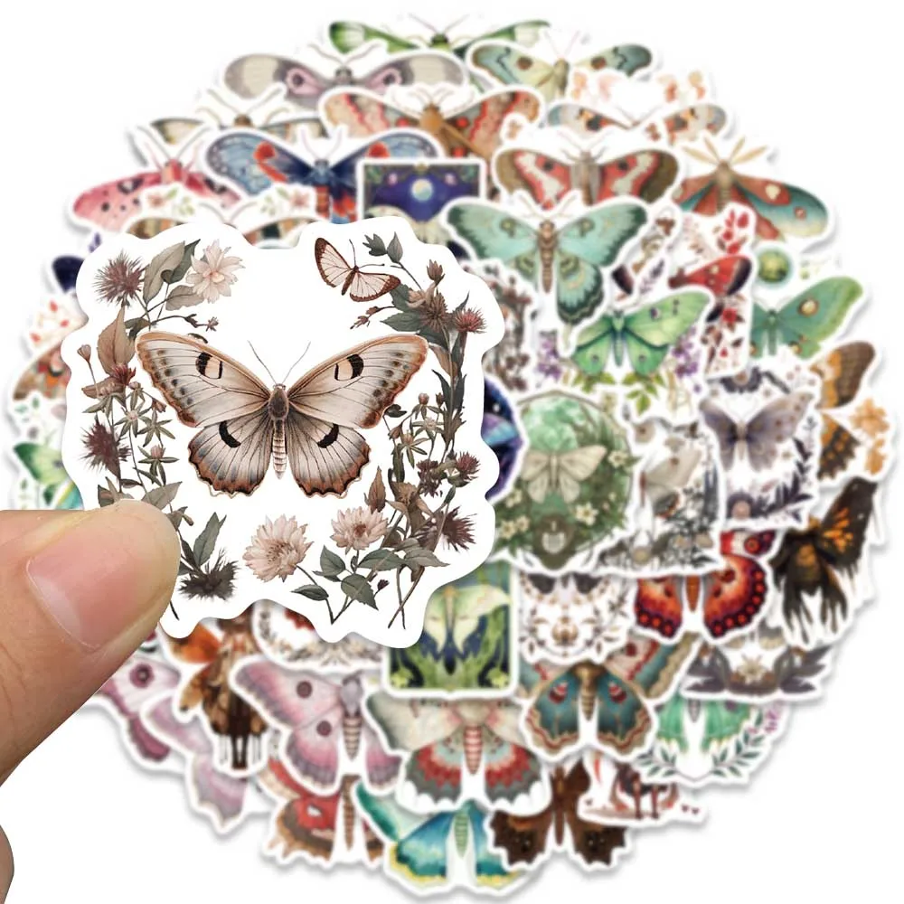 50pcs Cute Cartoon Aesthetic Colorful Moth Graffiti Stickers For Luggage Guitar Laptop Skateboard Waterproof Vinyl Decals