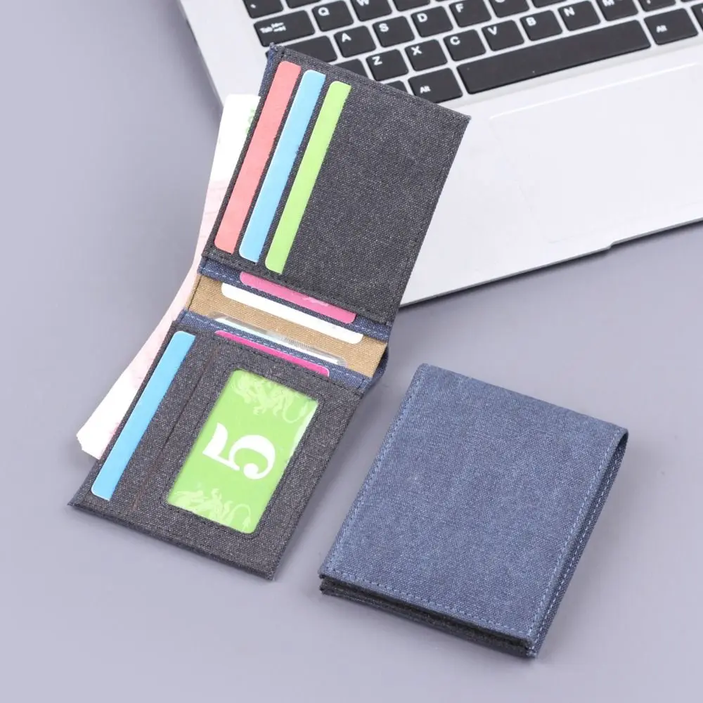 

Минималистичный холщовый мужской короткий кошелек, черный, синий, кофейный, большой емкости, с несколькими карманами, двойной ретро-кошелек для монет для мужчин и женщин