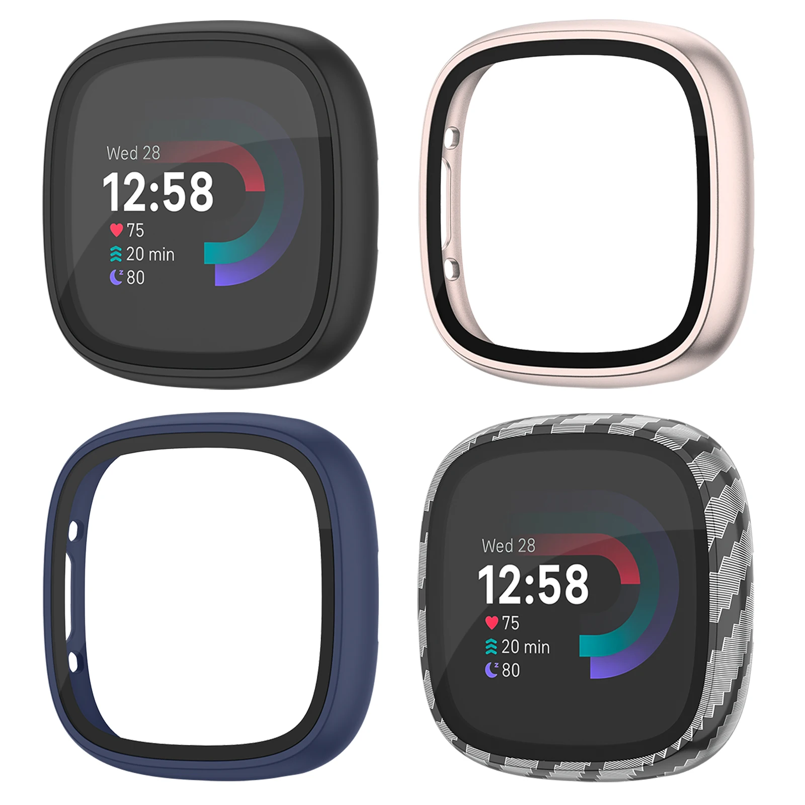 

4Pcs Watch Case for Fitbit Versa 4 Watch Protective Bumper PC Waterproof Shell Screen Protector for Versa Sense 2 Watch Cover