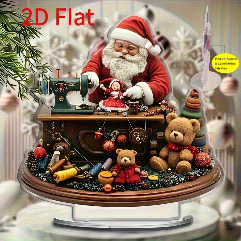 2D Flat - [2D Flat] 2D Retro Acrylic Santa Claus Desktop Decoration with Stand - No Power Required, Easy to Assemble, Multifunct