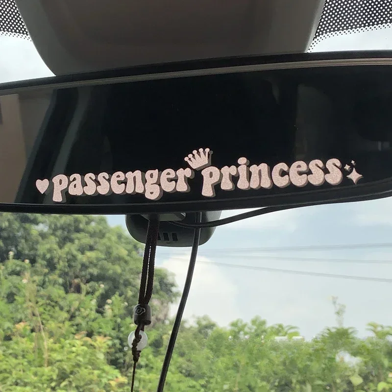 Passenger Princess Crown Pattern Vinyl Rearview Mirror Sticker, Funny Mirror Decal for Car Interior Waterproof DIY Styling Decor