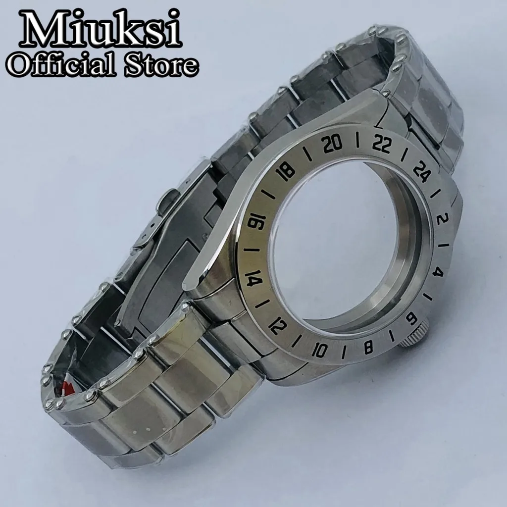 Miuksi 39mm silver sterile watch case domed sapphire glass fixed bezel fit NH35 NH36 NH34 ETA2824 PT5000 movement