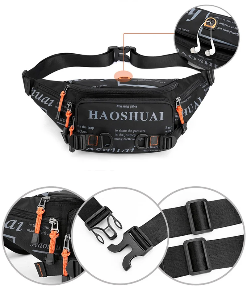 Men Nylon Waist Pack Belt Bag Running Waterproof Multi-purpose Travel Male Sling Chest Fanny Pack Bum Hip Bags