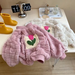 Thicken Winter Warm Children Fleece Girls Fashion Casual Korean Style Soft Cotton Solid Color Long Sleeve sweatshirt Clothes