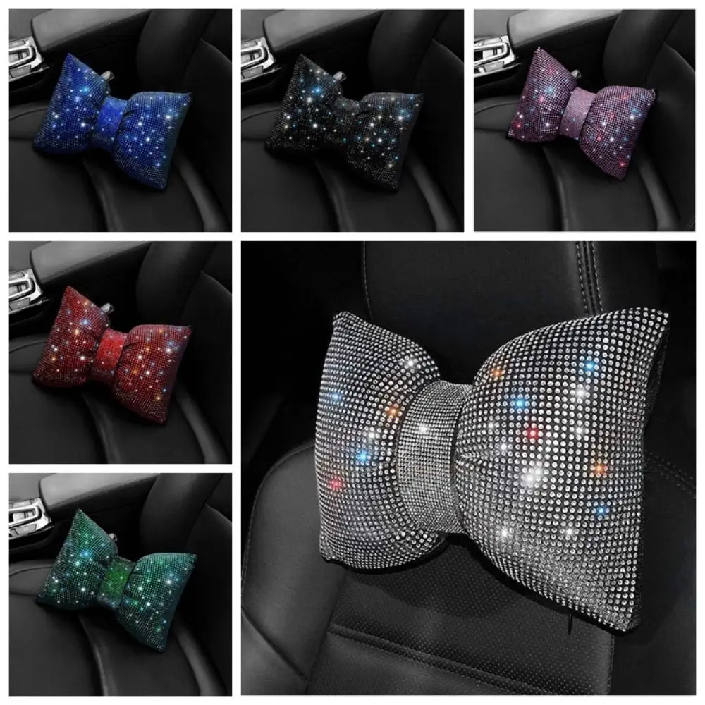 Rhinestone Crystal Bow Car Headrest Anti-fatigue Neck Rest Crystal Bowknot Car Neck Pillow Multifunctional Bling