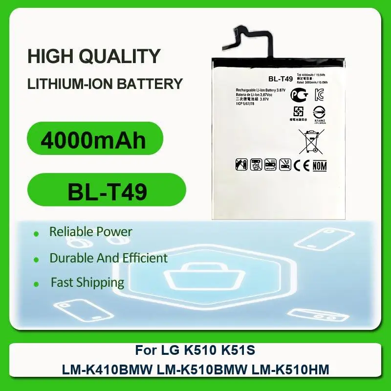 Batería para LG K510 K51S LM-K410BMW LM-K510BMW LM-K510HM Optimus F60 MS395 D390N Tribute VS810PP Transpyre LS660 V40 ThinQ Q710