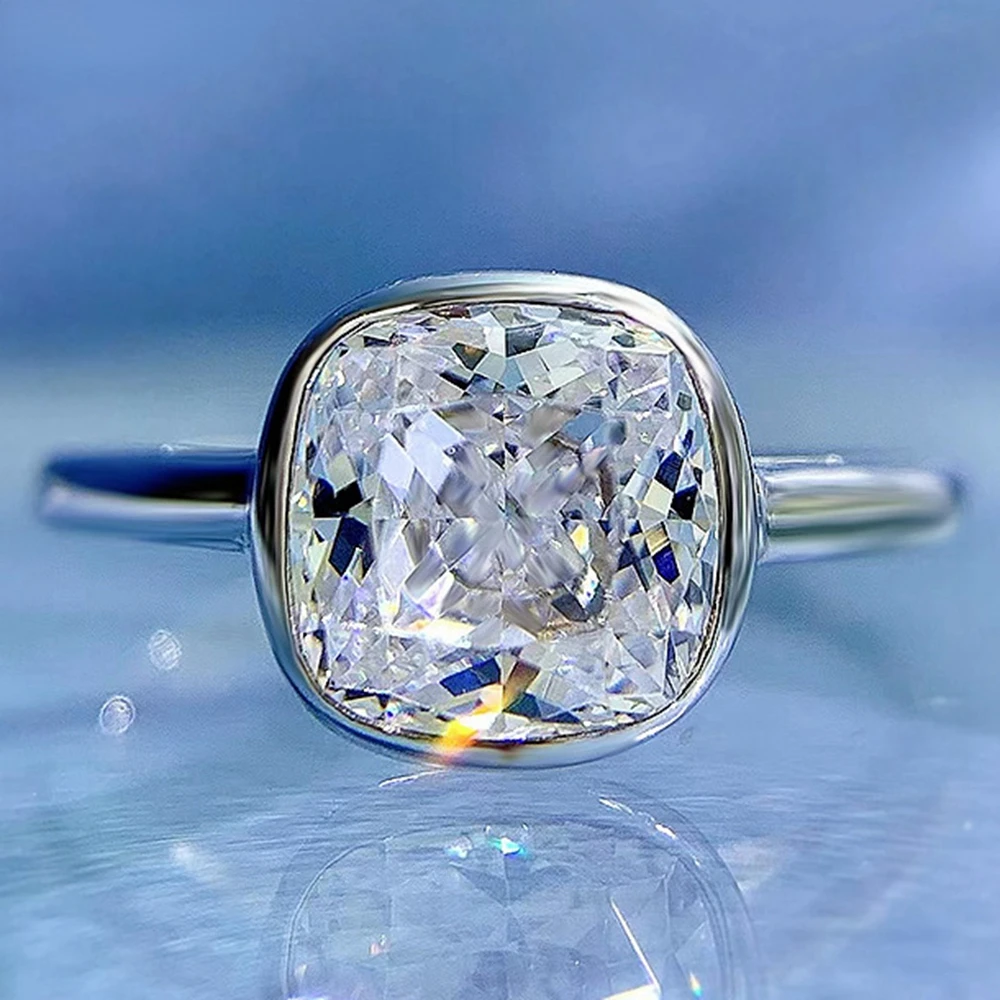 Karachis 18K Gold Plated 925 Sterling Silver Crushed Ice Cut 7*7 MM Carbon Diamond Gemstone Ring Fine Jewelry Wholesale