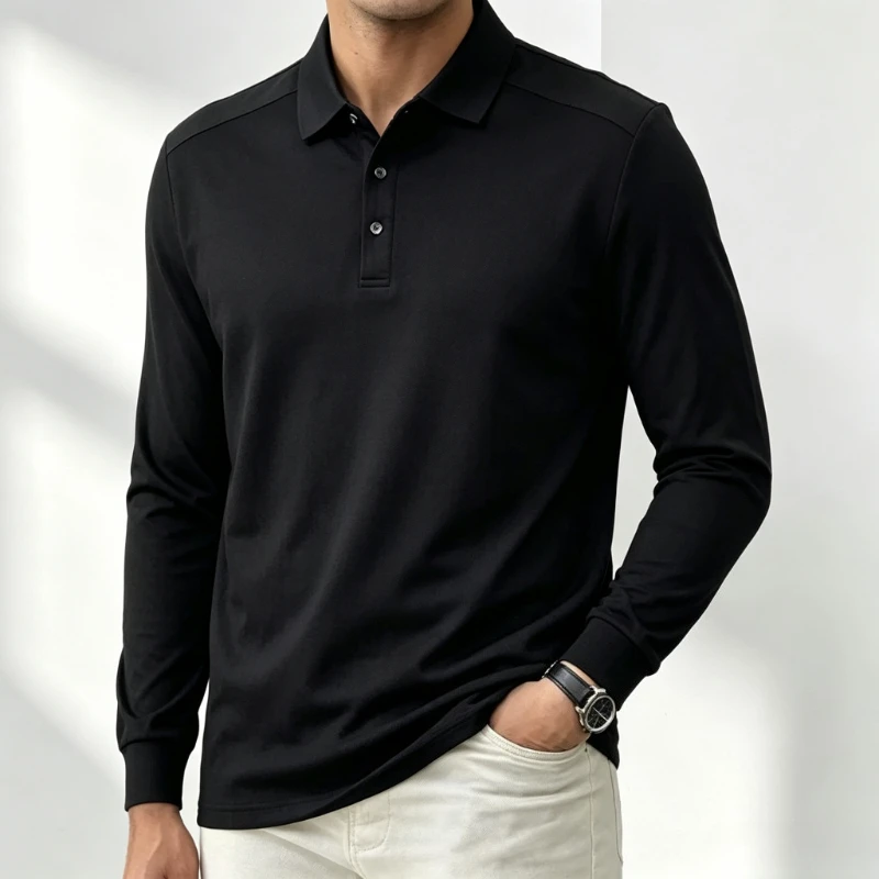Brand Men's Business Casual Polos Autumn Long Sleeve T-shirts Office Comfortable Work Tops Tee Spring Formal Workwear Shirts Man