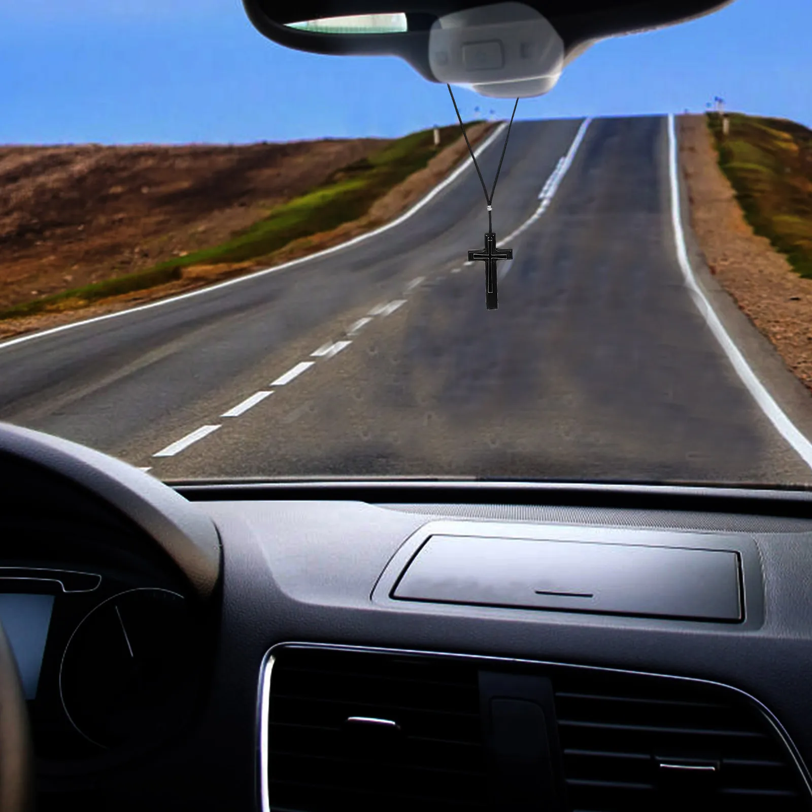 

2Pcs Cross Rear View Mirror Hanging Ornament Wooden Car Decor Accessory for Women Stylish Interior Elegance Travel Safety Gift