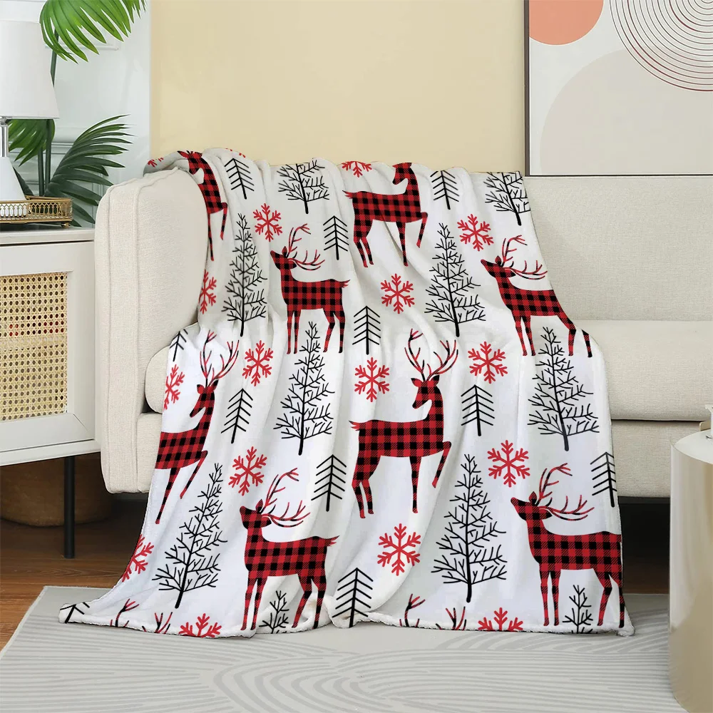 1PC Werfen Weihnachten Rentier Rot Plaid Flanell Decke Weihnachten Urlaub Werfen Weiche Warme Festival Decor Glück Decken Perfekte Geschenke