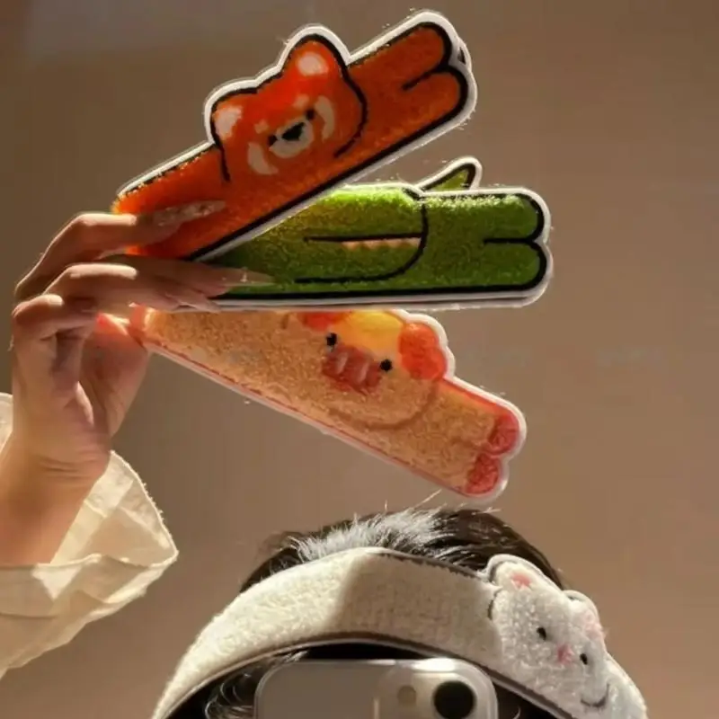(G)Cute Animal Towel Embroidery Magic Tape Hair Band Crocodile Red Panda Pig Bear Non Slip Hair Holder For Makeup Washing Face