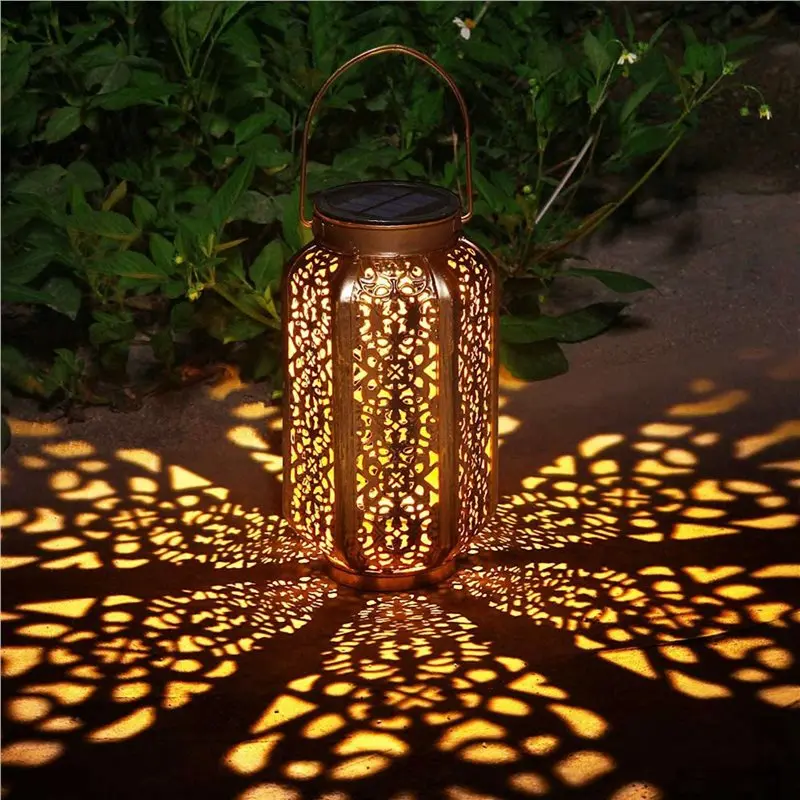 GTBL 4X Solar Lantern Lights Outdoor Vintage Metal Hanging Lanterns With Handle For Garden Accessories Porch Decorations