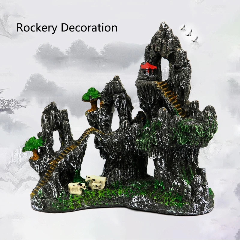 

Resin Aquarium Rockery Mountain Decoration Artificial View Rock Cave Stone Tree Fish Tank Ornament Pet Supplies Home Decor Hot