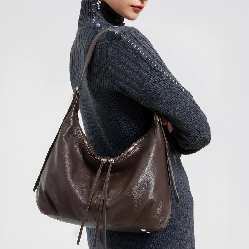 

2026 New Women's Cowhide Genuine Leather Underarm Bags Ladies Luxury Designers Large Capacity Leather Shoulder Crossbody Bag