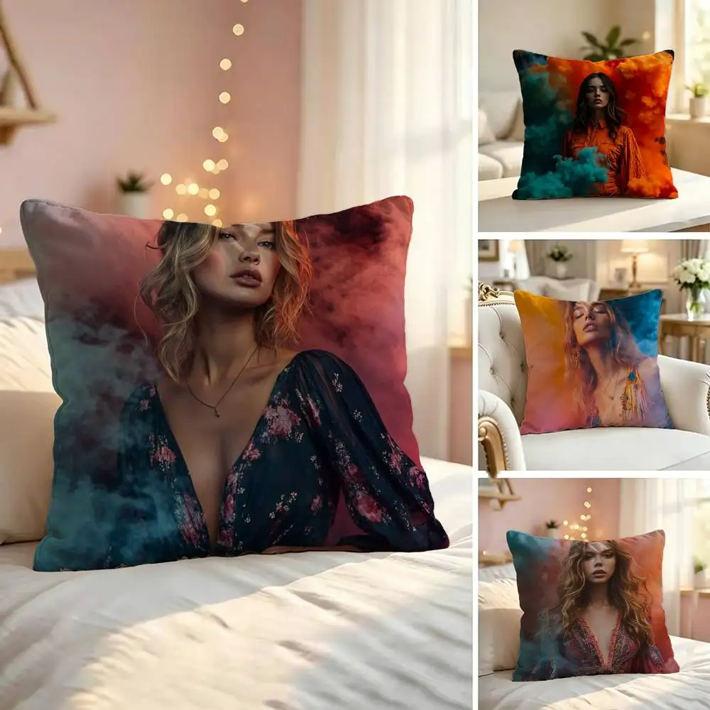 Sexy Woman Portrait Soft Pillow Shell For Sofa Living Space Bedroom Headboard Backrest Square Cushion Cozy