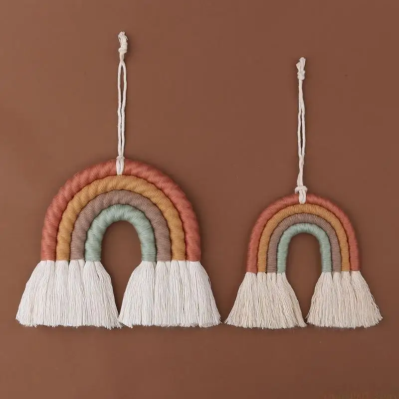 QX2E Rainbow Wall Hanging Ornament Handmade Weaving Macrame Home Decoration for Nurse