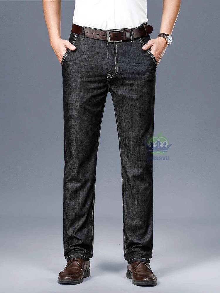 Brand Clothing Luxury Summer Lyocell Fabric Men's Jeans Business Straight Denim Pants Work Office Trousers Male Plus Size 40 42