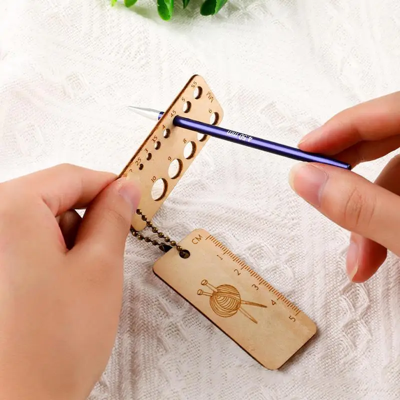 Wood Knitting Needle Gauge Ruler Measuring Tool Rectangle Crochet Hooks Ruler DIY Sewing Accessories