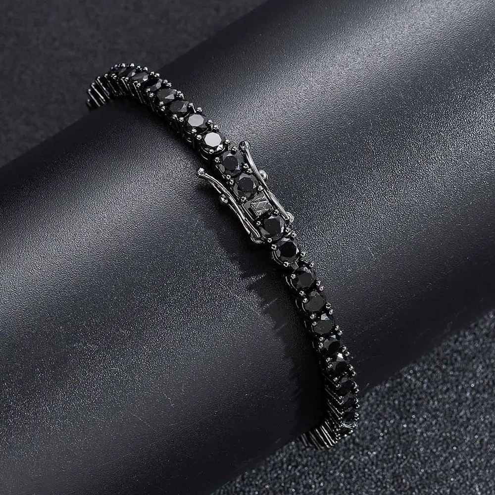 

Браслет-цепочка с черными фианитами 3 мм, в стиле хип-хоп, с черным покрытием, для мужчин и женщин, высококачественные аксессуары.