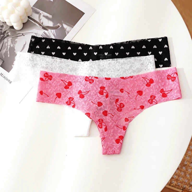 Meet\'r Sexy Women Panties ultrathin Breathable Underwear Lace letter printing Thong Low-waist G String High Elasticity Lingerie