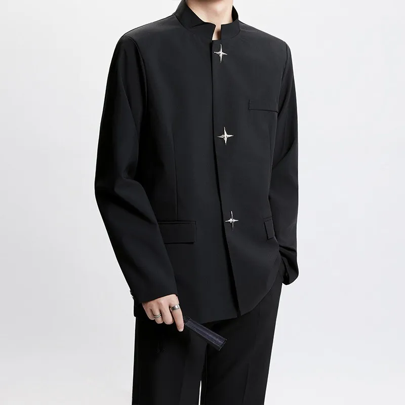 

Новый китайский мужской тюнер с мягкой подкладкой, повседневный тюнер Bla, высококачественный металлический синий с разрезом S Zhongan для отдыха, маленький западный стиль