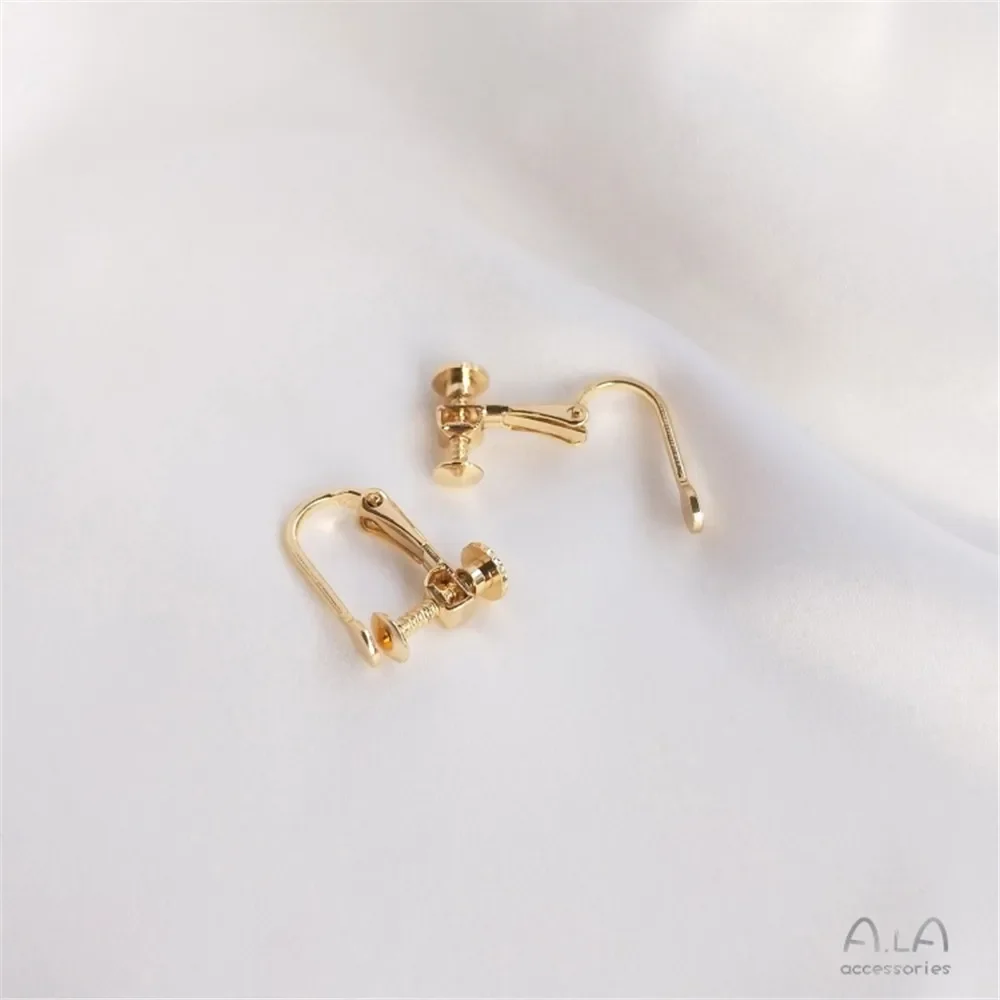 14K Gold Plated earclip is easy to use with no earhole wearable screw clip earring DIY handmade earpiece material