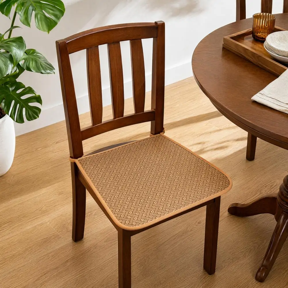 Breathable Rattan Seat Cushion Summer Cooling Chair Pad Non-Slip Ice Silk Mat for Home Office Dining Room Chair