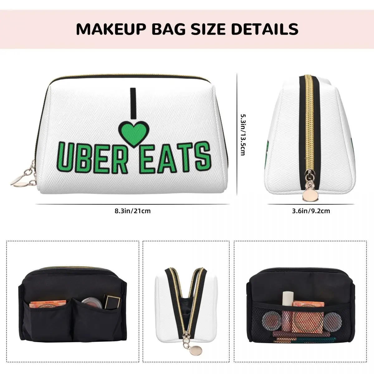 أنا أحب Uber Eats Driver Font توصيل الطعام للنساء حقائب مستحضرات التجميل للسفر منظم المكياج حقيبة تخزين أدوات الزينة صندوق أدوات Dopp