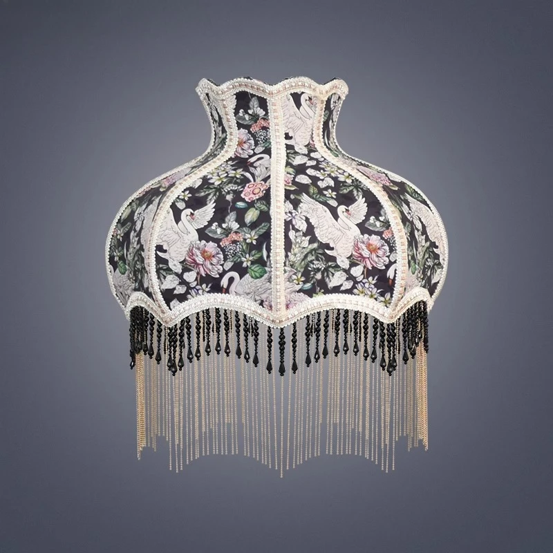 

European retro white swan copper bead chain full brass desk lamp shade household