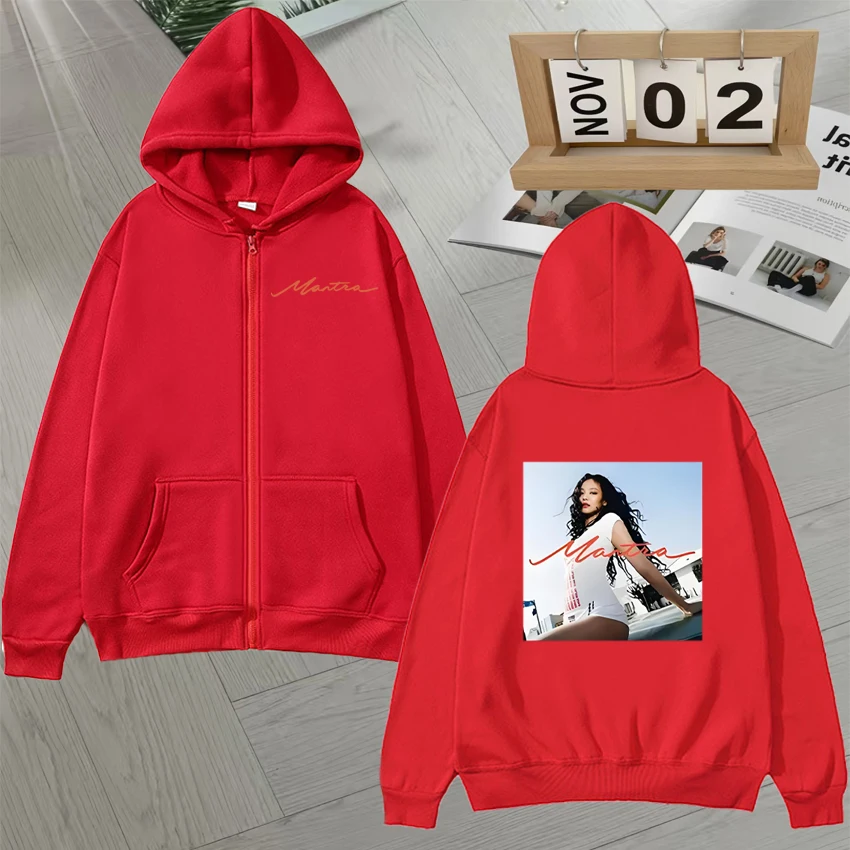 2025 الكورية موضة جيني مانترا زمم هوديي مزدوجة الوجهين طباعة مزدوجة الوجهين طباعة سستة بلوزة من الصوف للجنسين سترة