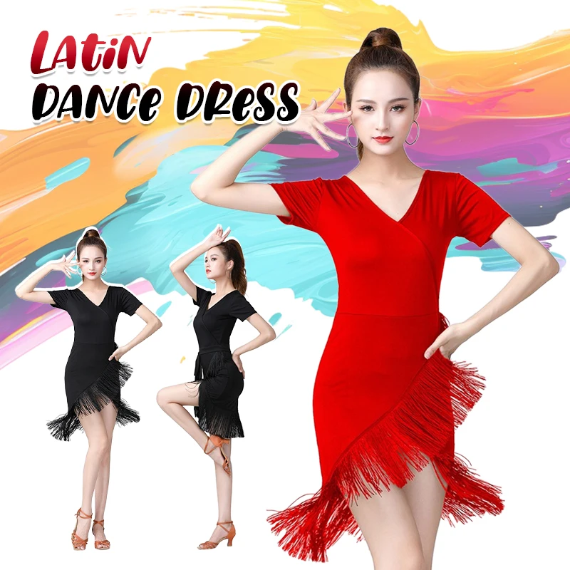 

Women Latin Dance Dress Sexy Chacha Ballroom Rumba Samba Irregular Tassel Dance Dress Practice Prom Dance Performance Costume