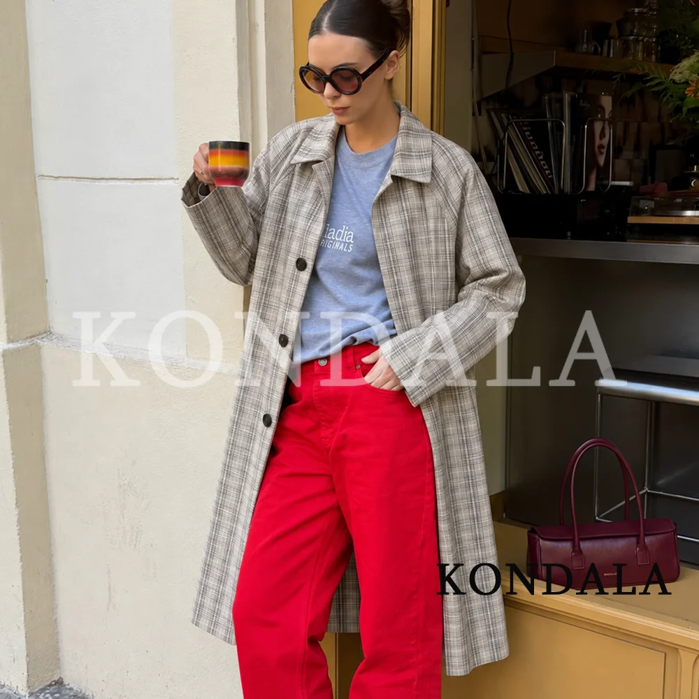 KONDALA Women Fall Commute Casual Trench Coat Elegant Double-sided Wear Long Trench Coat 2026 Fashion Office Lady Pockets Coat