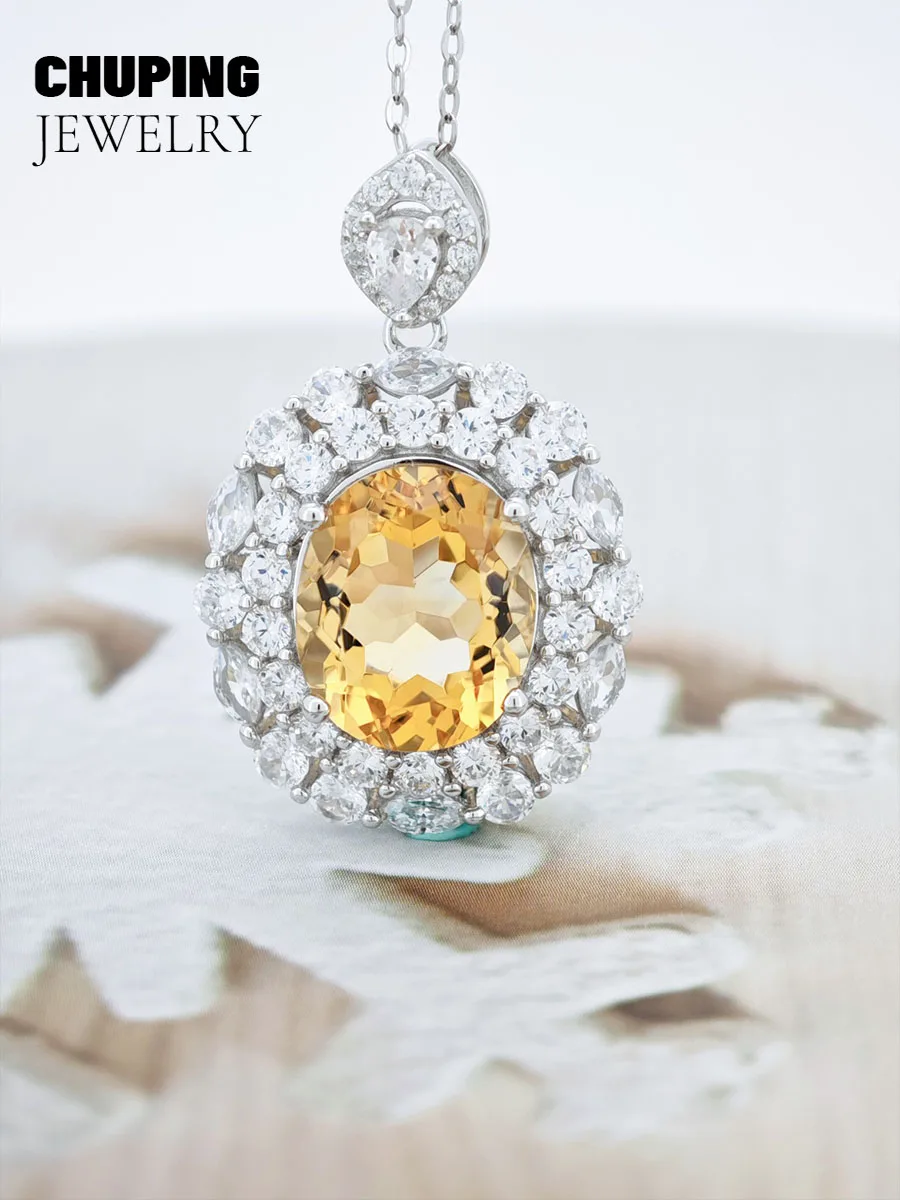 Chu Ping joyería fina cristal amarillo y rubí de laboratorio forma ovalada S925 collar para la fiesta de noche o regalo conmemorativo de aniversario
