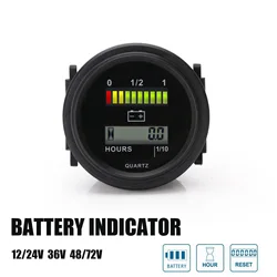 Digital  Lcd Hour Meter with led battery indicator Gauge 12V 24V 36V 48V 72V