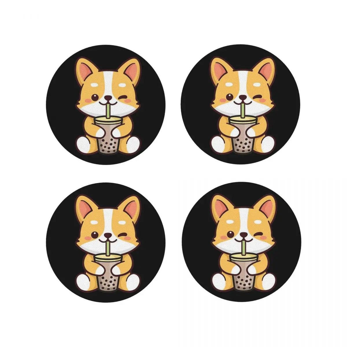 Corgi And Bubble Tea Coasters Kitchen Placemats Non-slip Insulation Cup Coffee Mats For Decor Home Tableware Pads Set of 4