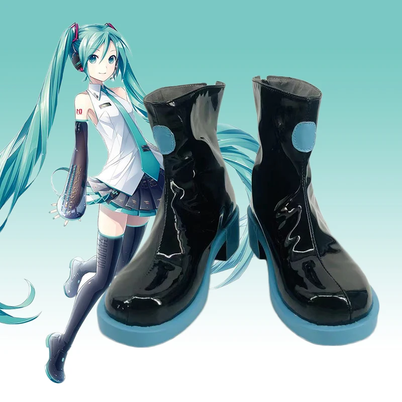 Miku Cosplay Schoenen Anime Zwarte Laarzen Rekwisieten Rollenspel Kunstleer Laarzen Voor Vrouwen