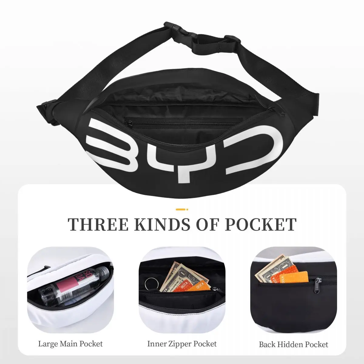 New BYD Logo Unisex Waist Bag Multifunction Sling Crossbody Bags Chest Bags Short Trip Waist Pack