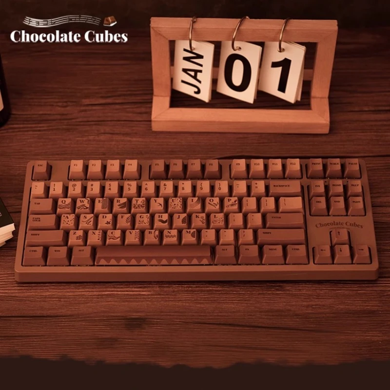 AJAZZ Chocolate Themed Mechanical Keyboard with 104 Keys Customized Thermal Sublimation Wired Keyboard Office Gaming Keyboard