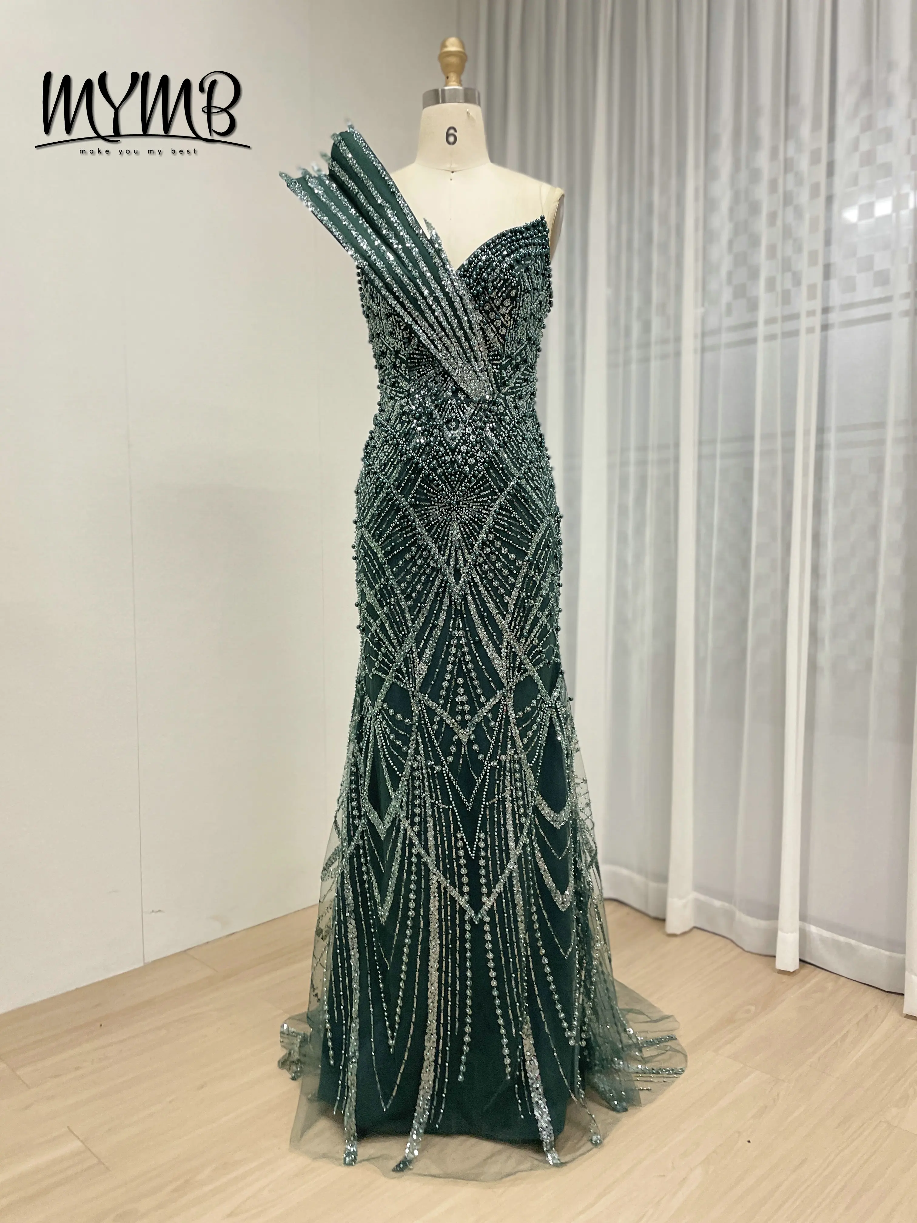 MYMB Light Luxury High-End Pearl-Studded Mermaid Evening Dress Beaded Sequin Tulle Elegant Prom Dresses for Night Party MY30139