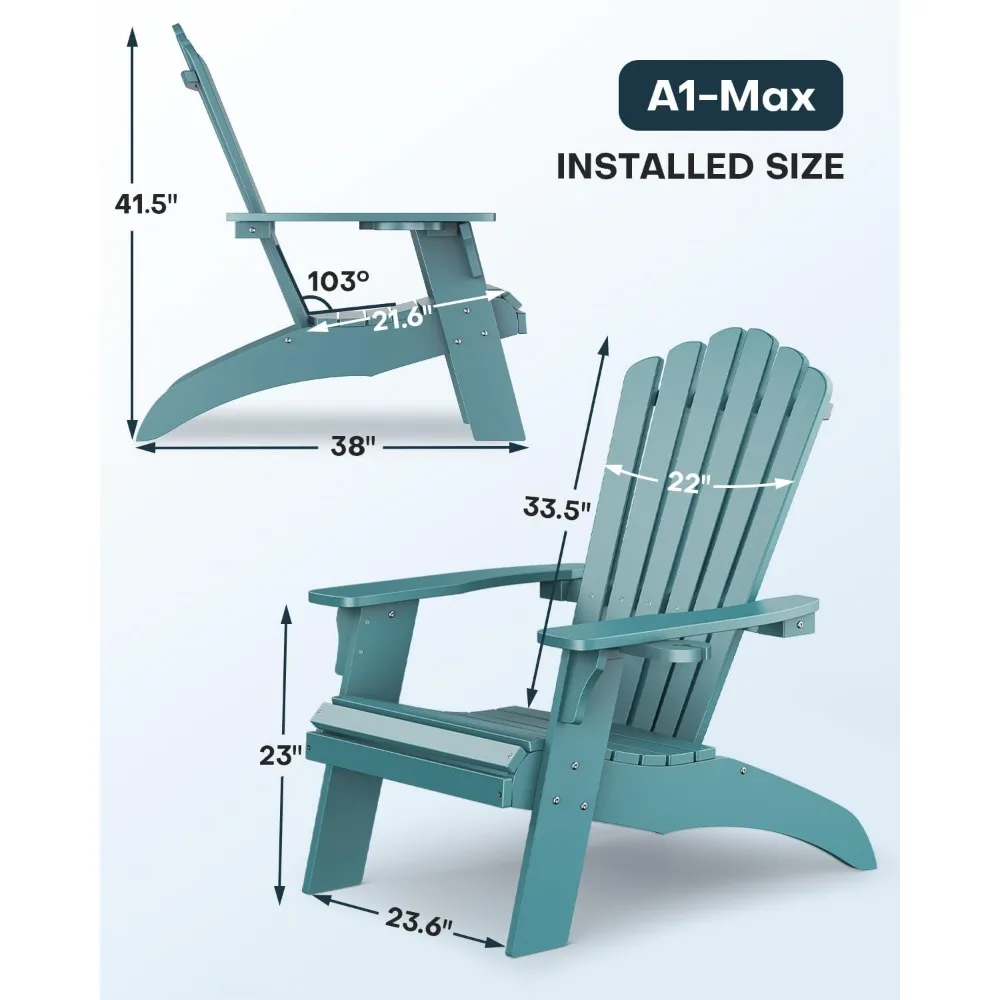 대형 Adirondack 의자 2개 세트, 컵 홀더 2개가 있는 야외 화덕 의자,