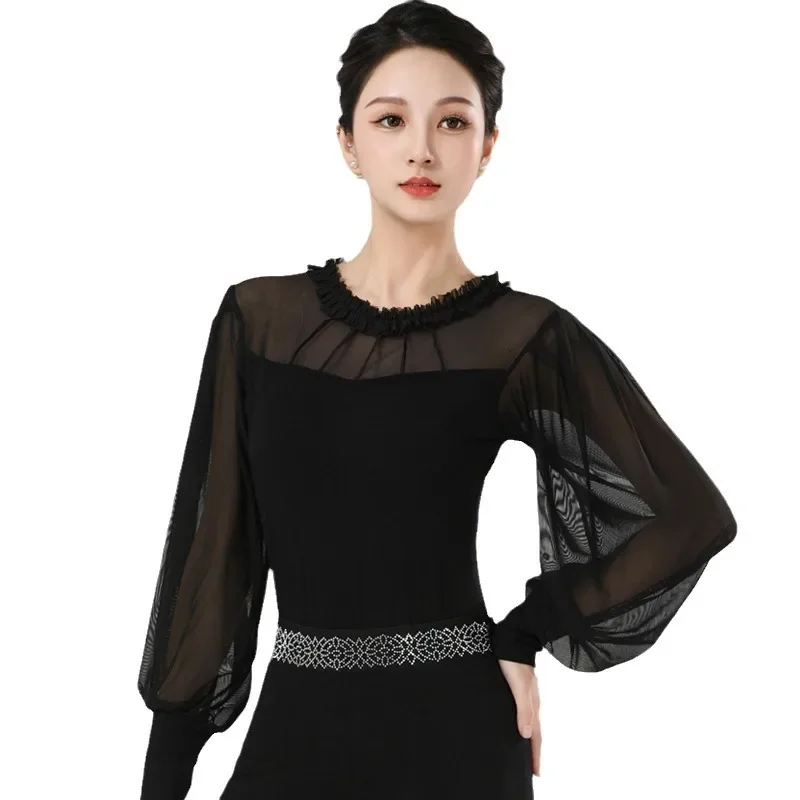 

Женская одежда для латинских танцев, тренировочный костюм, бальные вечерние платья, костюм с длинными рукавами, топ и брюки для танцев, вальс, саба, новый костюм