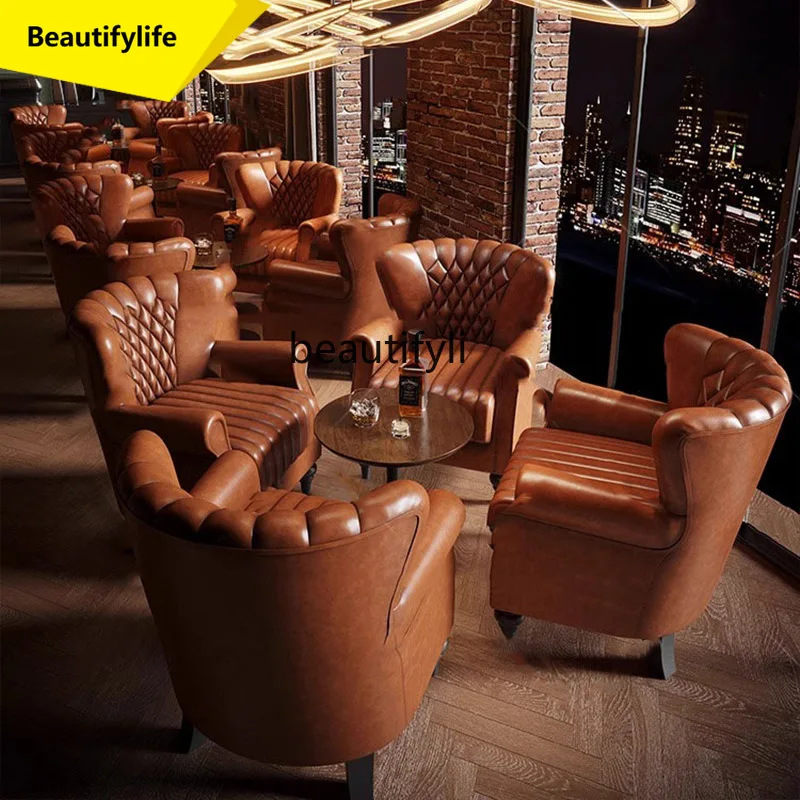

A57 Vintage Light Luxury Bar Sofa American Style Cafe Table and Chair Single Seat Combination