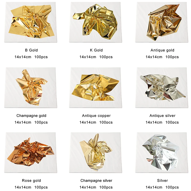 100pcs/lot 14*14cm Taiwan Imitation Gold Silver Copper Foil Paper Leaf Gilding DIY Art Craft Paper Birthday Party Wedding Decors