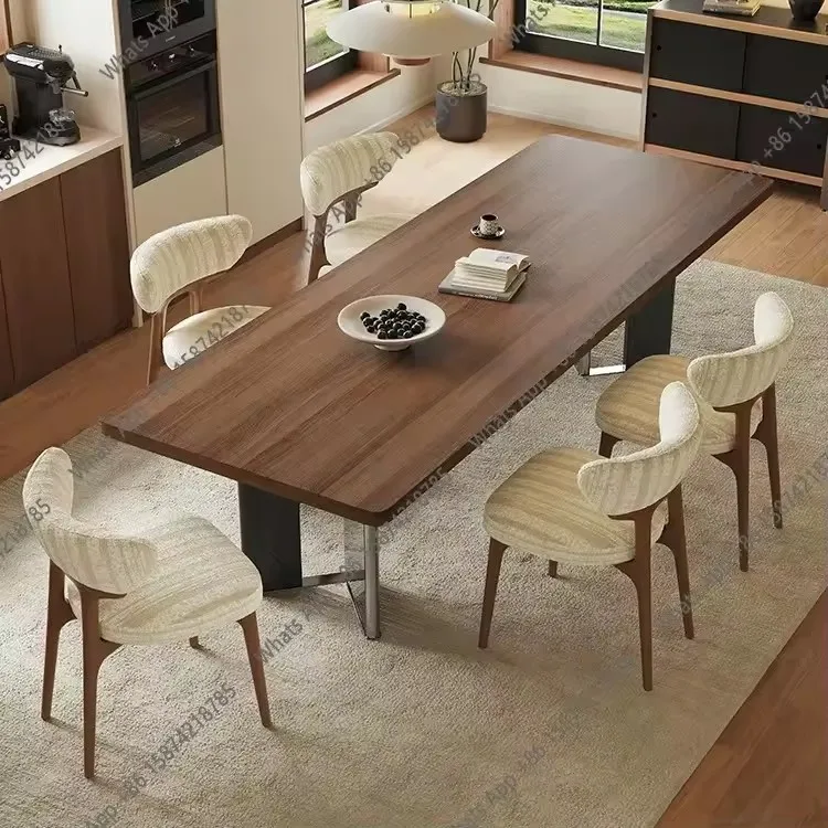 

Zc X Italian Minimalist Small Apartment Dining Table Household Living Room Modern Simple Solid Wood Grain Rock Slab Dining Table