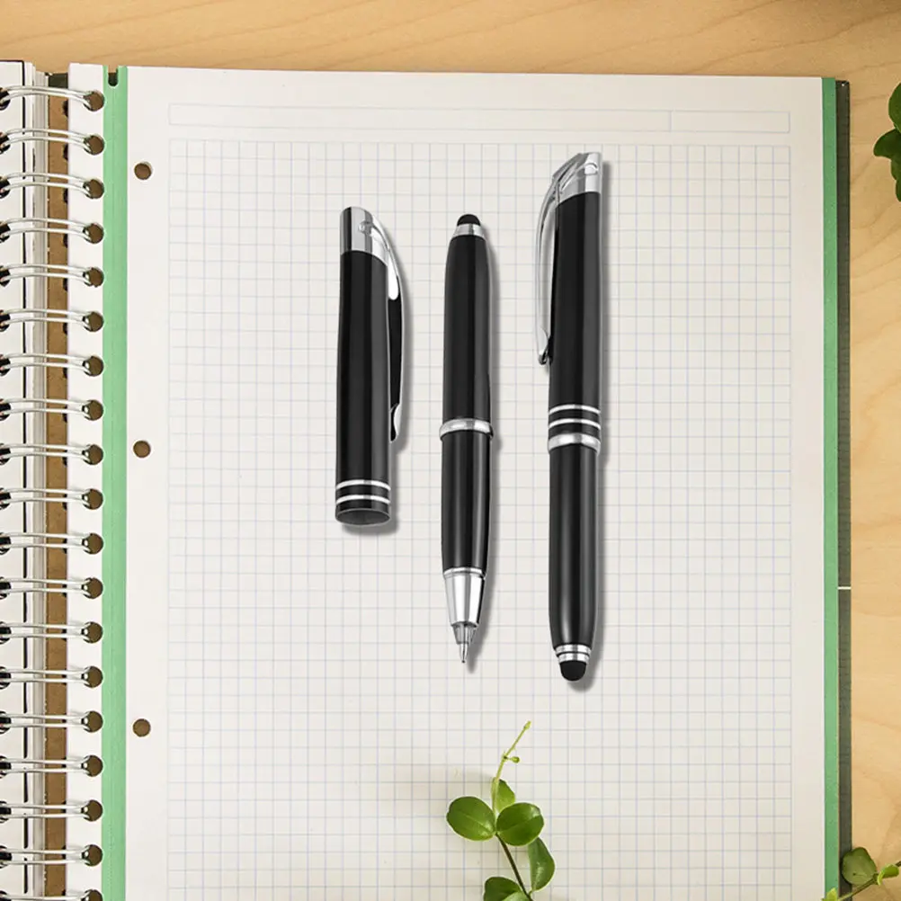 3Pcs Portable LED Light Ballpoint Pens Metal Body Glowing Writing Pens for Touchscreen Devices Coloring Books Greeting Cards