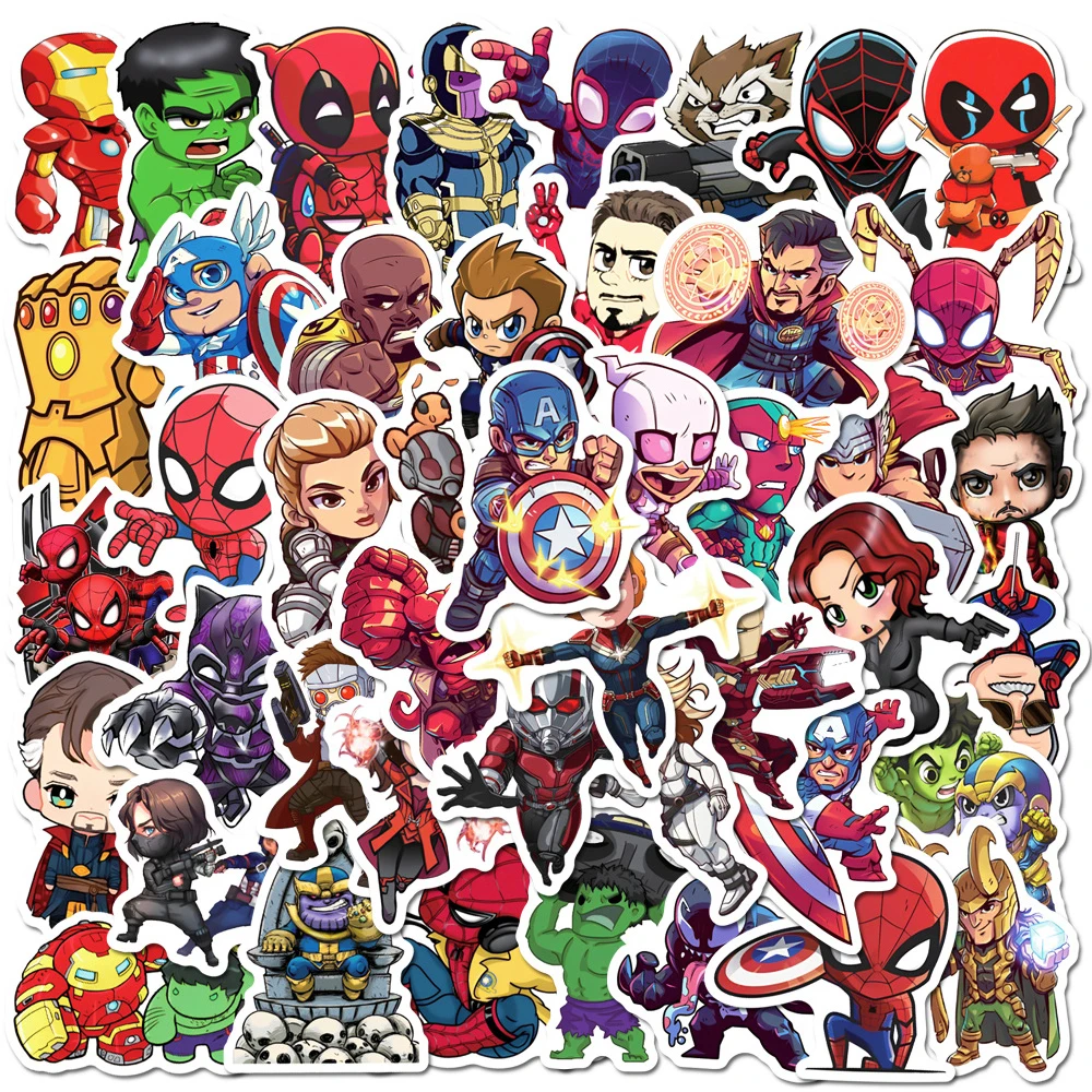 10/30/50 sztuk Disney Avengers Anime naklejki Kawaii naklejka dla dzieci zabawka DIY bagaż pamiętnik telefon kreskówka superbohater naklejka Graffiti