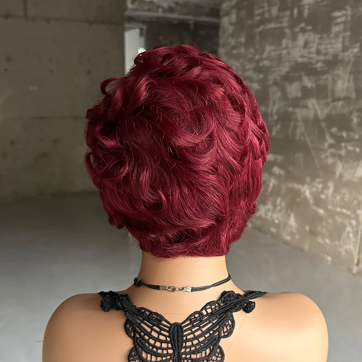 Short Wavy Curly Pixie Cut Full Machine Made Human Hair Wigs With Bang For Black Women Remy Brazilian Hair Pixie Cut Wig