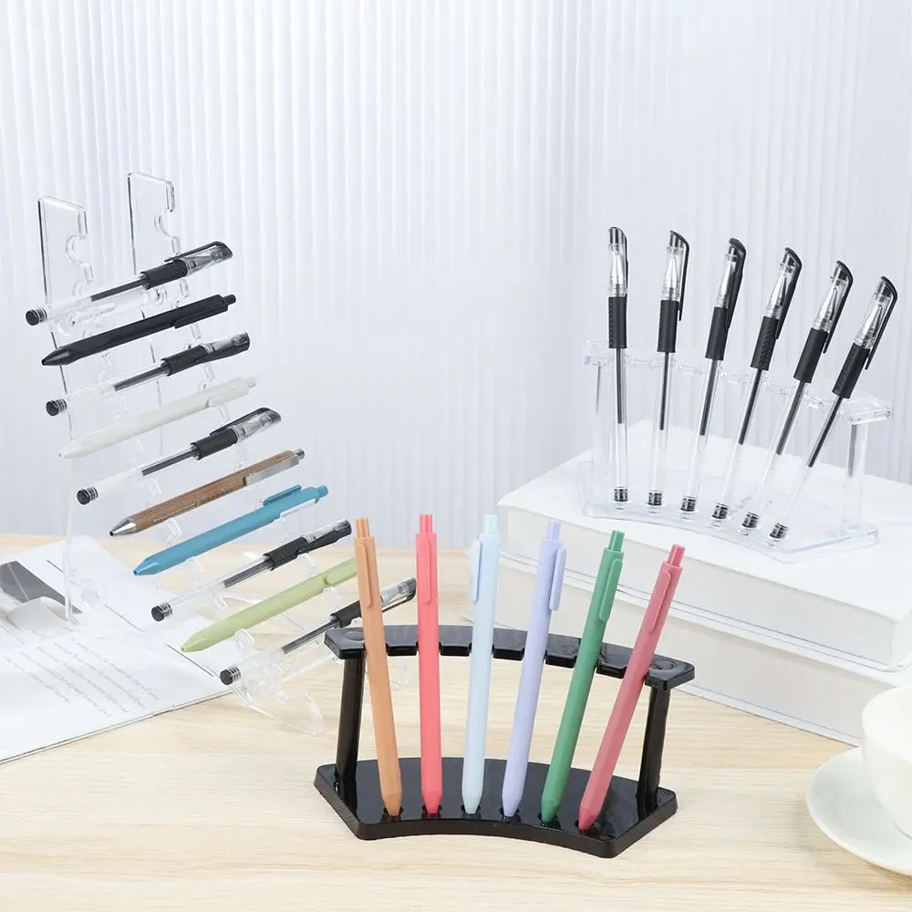 Acrylic Pen Holder Display Stand Transparent Black Display Stand 6/12-Slots Makeup Brush Rack Ballpoint Pen Organizer Kids Gift