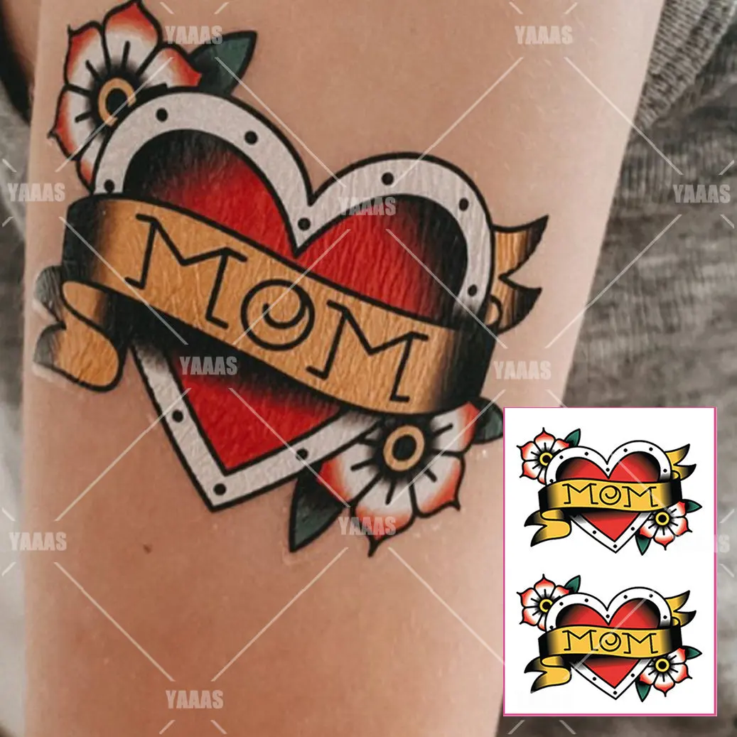 Waterproof Removable Temporary Tattoo Sticker Red Heart Love Mother's Day BEST MOM Kids Fake Tattoos Child Baby Photography Prop